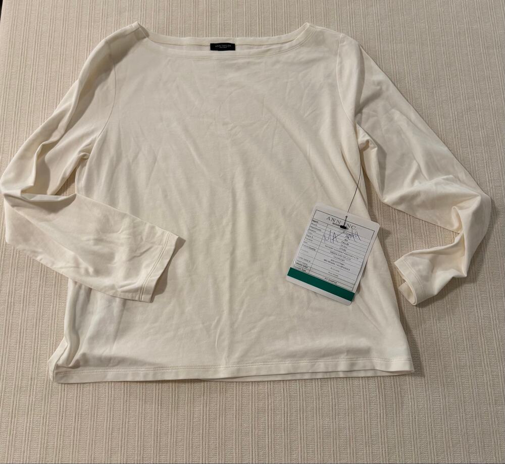 Ann Taylor Factory Cream Modal Blend Boatneck Top M NWT